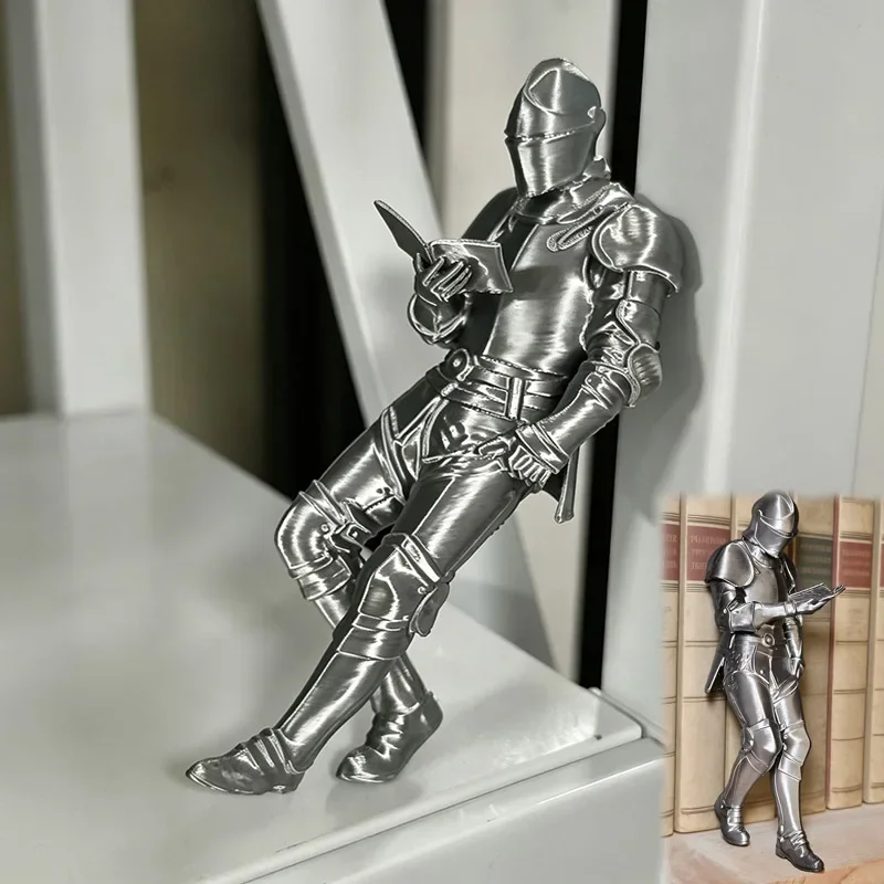3/5 pcs Medieval Reading Knight Statue 3D Printed Armored Gothic Figurine Bookshelf Library Desk Decor Book Lover Gift