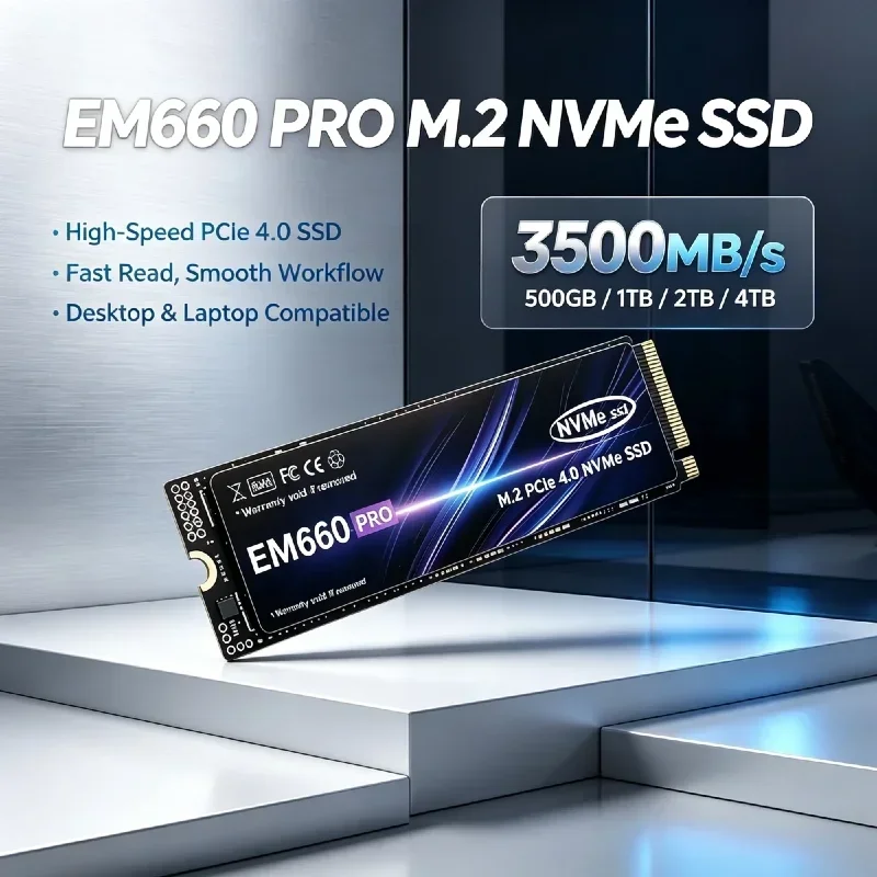 EM660 500GB 1TB 2TB 4TB M.2 NVMe SSD PCIe 4.0 Unidade de Estado Sólido Interna 3500MB/s Alta Velocidade para Jogos Escritório Laptop PC Max Pro