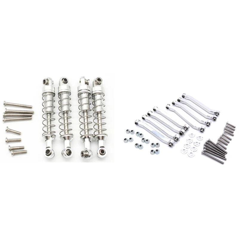 Metal Chassis Pull Rods Drag Link Suspension Silver With 4 Pcs Metal Shock Absorber Damper Silver