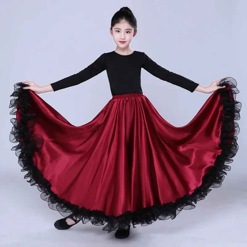Vestido de baile clásico para niña, falda de baile moderna de 360/540/720 grados, faldas grandes con vuelo para chico, disfraz de escenario actuación de Flamenco español