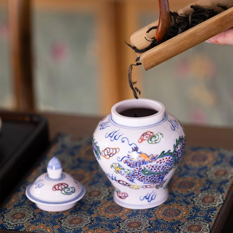 Hand-painted Embossed Plum Blossom Ceramic Storage Jar Delicate Mini Tea Canister Portable Porcelain Jar Art Tabletop Decoration