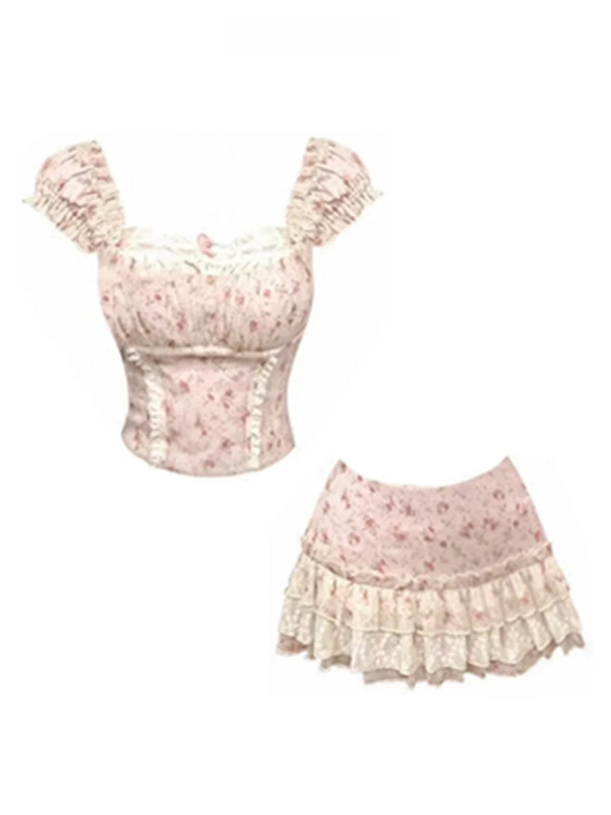 

Sweet Floral ort Sve Dr And Skirt Set Pink Commute Sle Faionable plus Size Spring Summer Collection