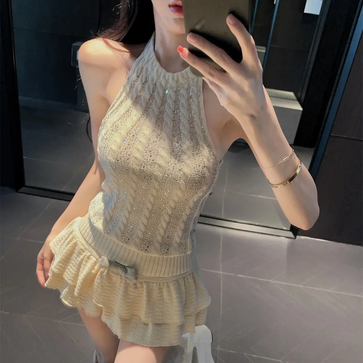 Shiny Sequin Embroidered Knitted Tube Top And Skirt Set Women's Fashion Autumn 2026 New Style Two-Piece Suit Chic Slim Fit