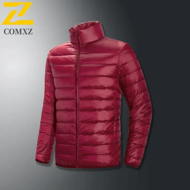 COMXZ Men Down Jacket Lightweight Stand Collar Casual Versatile Travel Puffer Jacket Skiing Windproof Comfortable Winter Jacket