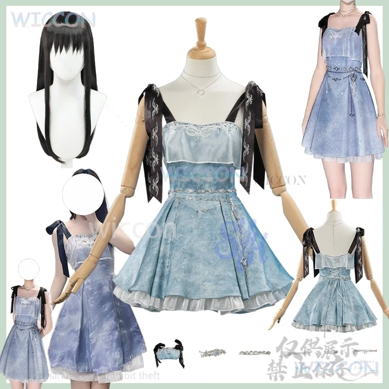 

Nino Heroine Cosplay Game Love And Deepspace Anime Costume Denim Dress Blue Sleeveless Vintage Mini Dresses Y2K Halloween Custom