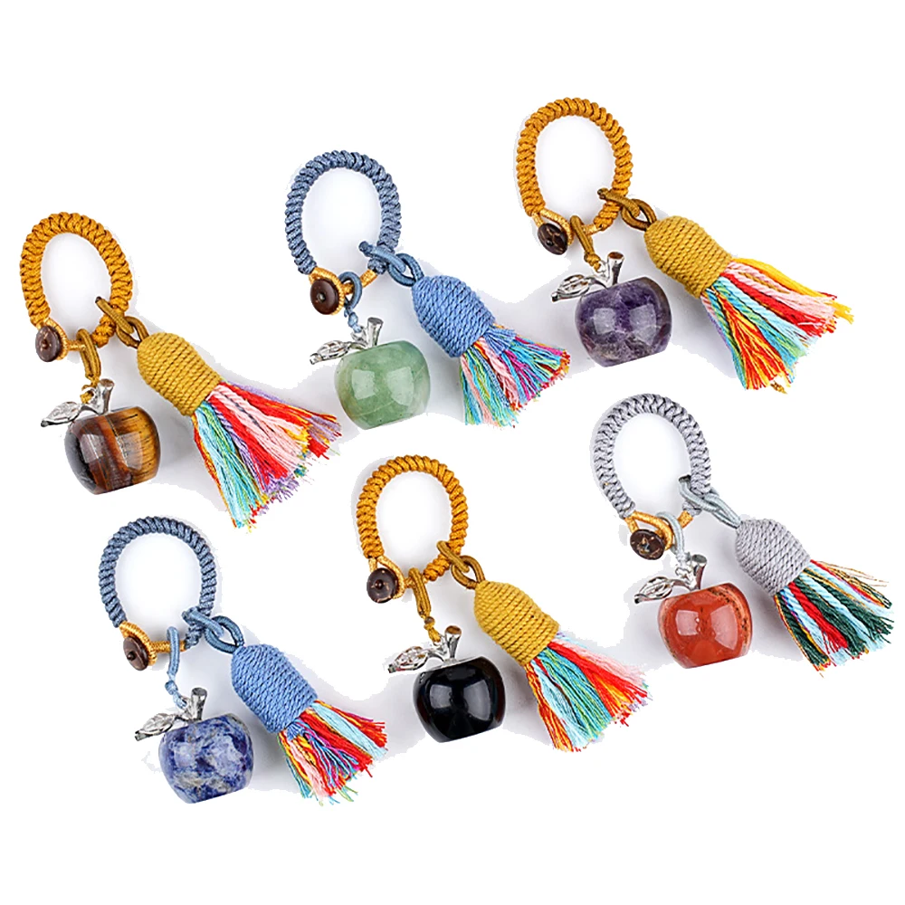 20mm Natural Crystal Stone Apple Shape Car Hanging Ornament with Colorful Tassels Amethyst Rose Quartz Home Office Desktop Decor