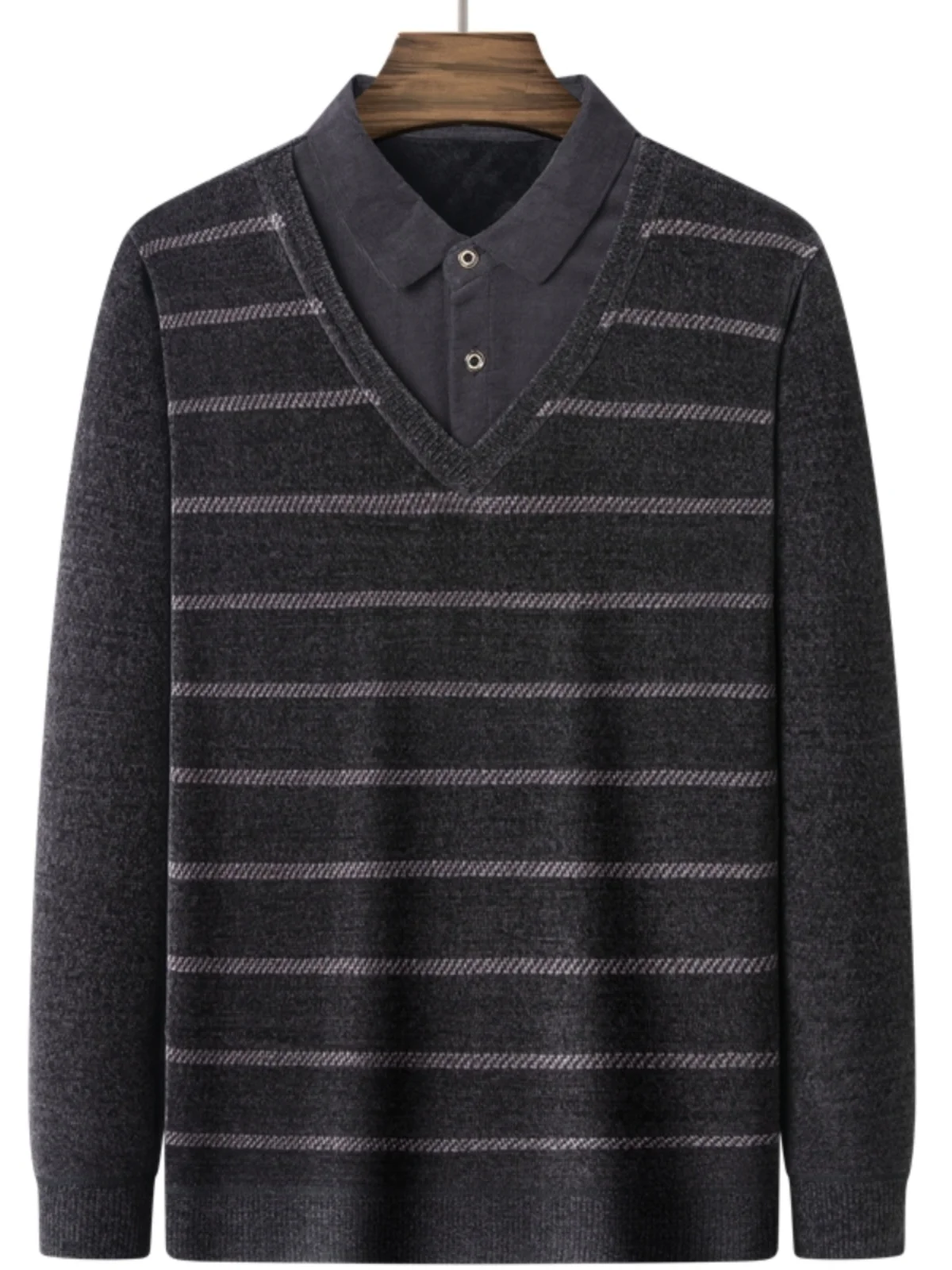 

Thiened Fce Thermal Dad Sweater Busin Sle Long Sve irt for Middle-Aged And ly Men Winter ential Base L...