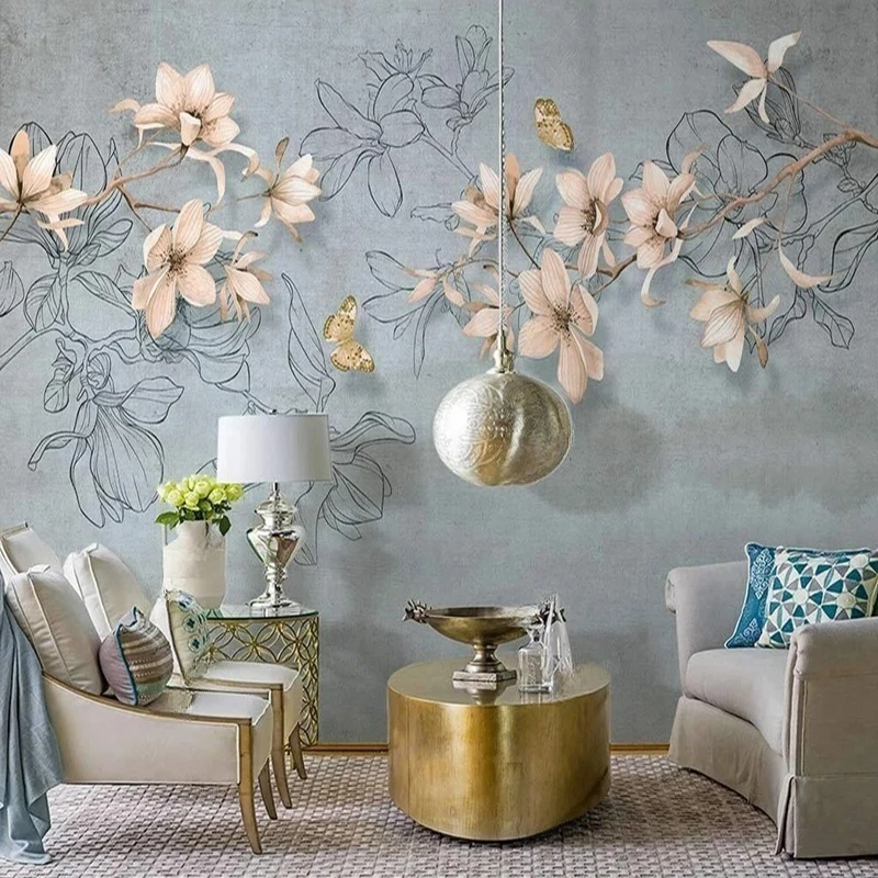 

Custom Mural Wallpaper Chinese Style Hand-Painted Magnolia Flower Pattern Indoor TV Sofa Background Wall Decoration Papier Peint