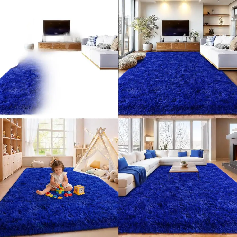 

8x10ft Luxurious Blue Shag Rug, Non-Skid Plush Carpet for Living Room and Bedroom, Modern Decor