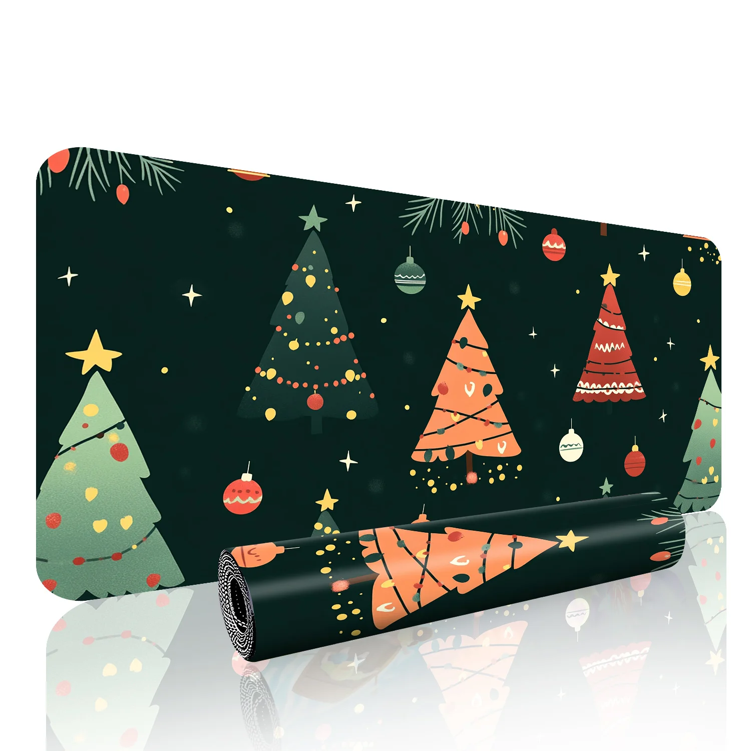 قاعدة مطاطية كبيرة مضادة للانزلاق، لوحة ماوس عيد الميلاد باللون الأخضر الداكن والذهبي مناسبة للألعاب والمكتب