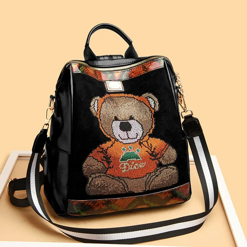 Mochila de mujer con adornos de diamantes de gran capacidad a la moda, bolso de doble hombro a la moda, mochila elegante y práctica para mujer