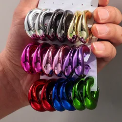 3 Pair/Set Metallic Color Acrylic Chunky C-shape Hoop Earrings for Women New Irregular Geometric Huggies Earring Glossy Jewelry