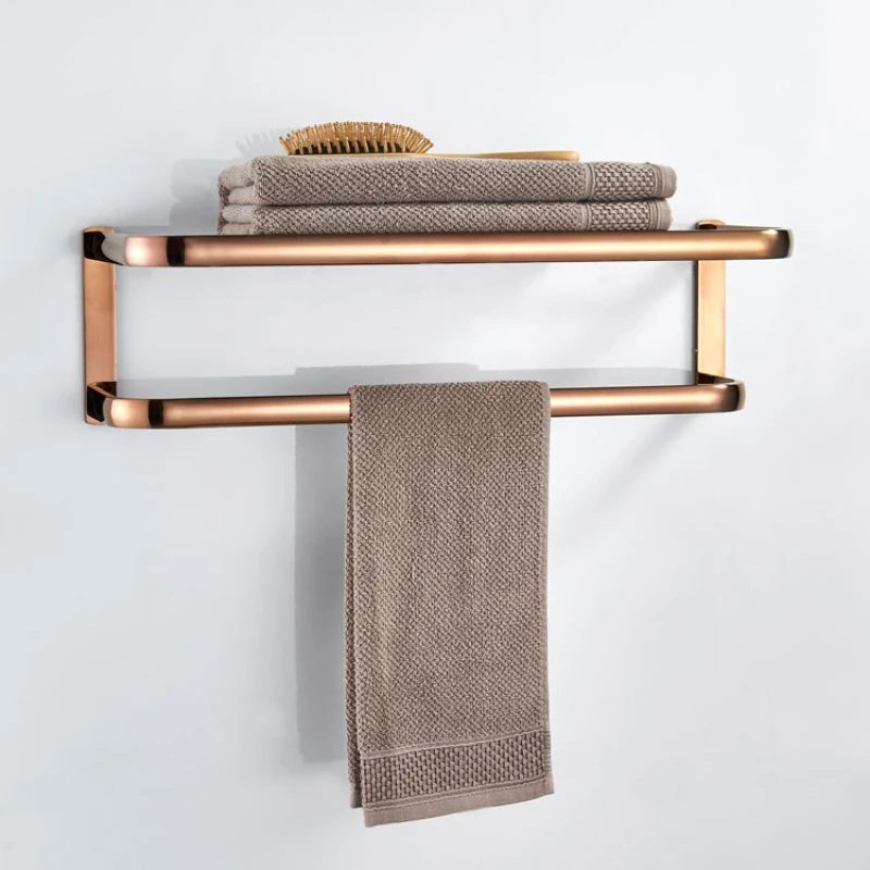 

Brass Towel Racks Electroplating Rose Gold Towel Bar Bath Towel Rack Perforated Installation Bathroom Decorative Accessories