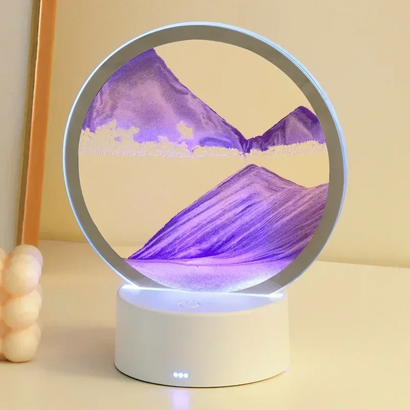 3D LED 16 Colors Sandscape Lamp RGB Hourglass Light Moving Sand Art Frame Night Light with Deep Sea Display New Year Gift