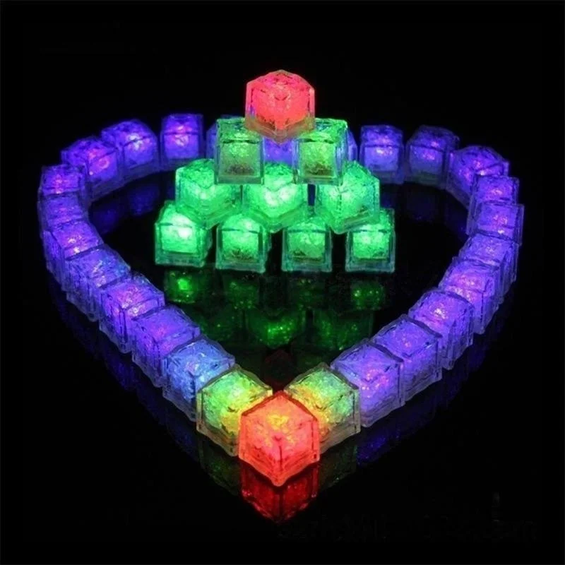 12PCS Color Light Ice Cubes Christmas Birthday Party Carnival Glass Light Ice Cubes Change Decorative Submersible Liquid Sensor