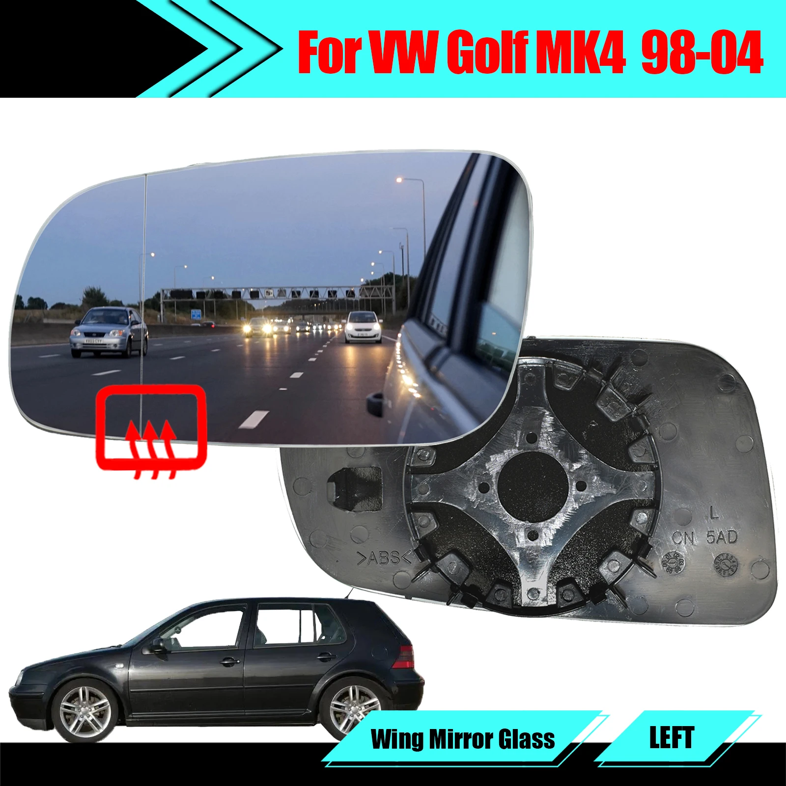 For Volkswagen GOLF MK4 JETTA BORA PASSAT B5 Left Side Exterior Mirror Glass Heated Wing Mirror Glass Aspheric Big 1J1857521C