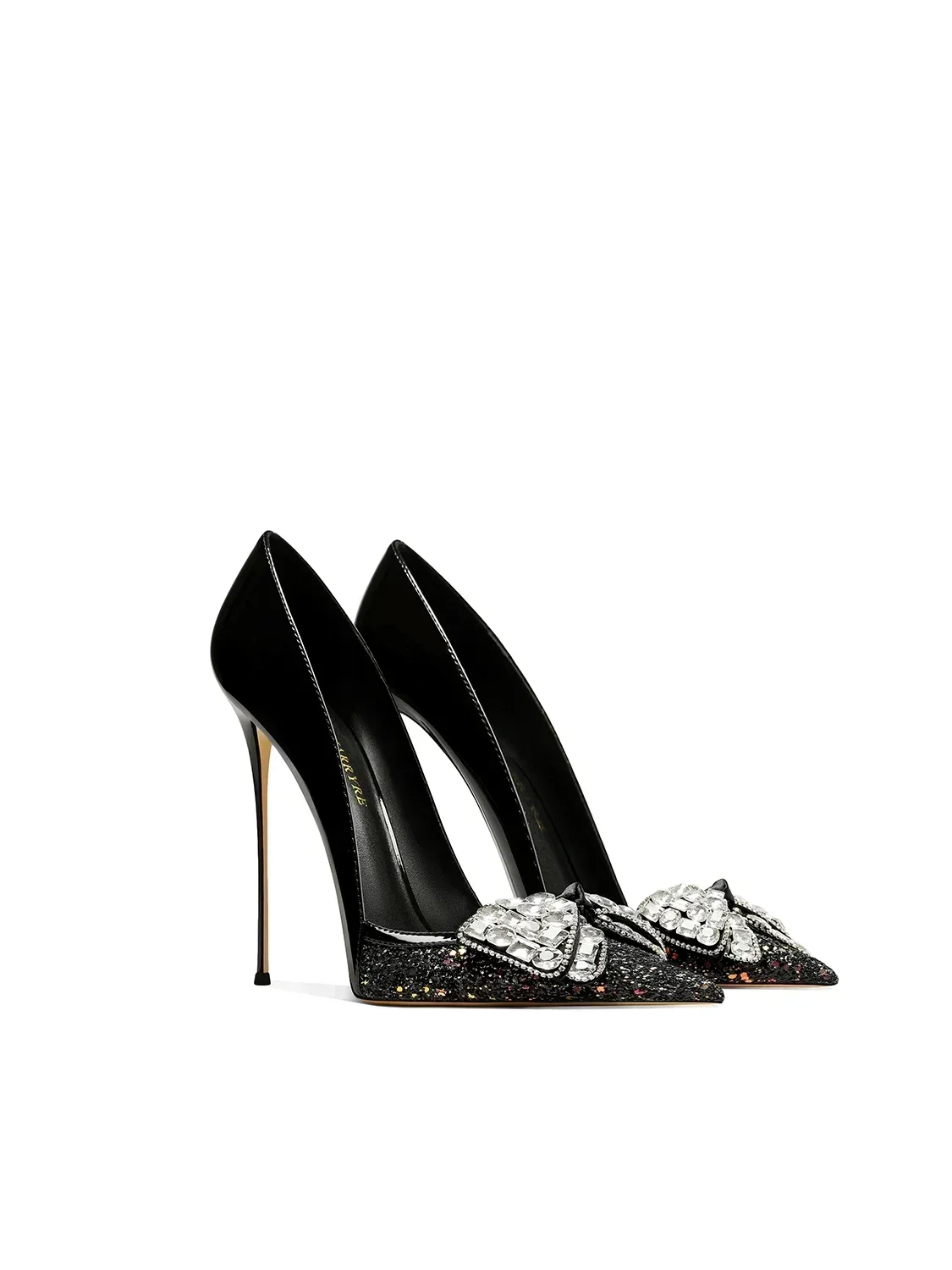 

2025 Spring and Autumn New Women's Pointy Thin Heel Bow Black Single Shoes