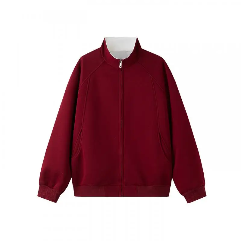 Men's Stand Collar Zip Up Jacket Raglan Sleeve Solid Color Sweatshirt Casual Sportswear Track Jacket Outerwear 2026 Autumn Tops