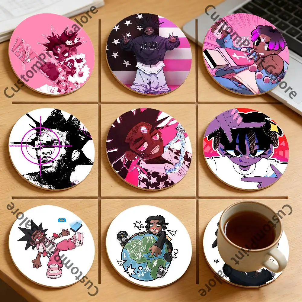 

Lil Uzi Vert Natural Pine Wood Round Coasters Non-Slip Heat-Resistant Cup Mats for Coffee Drinks