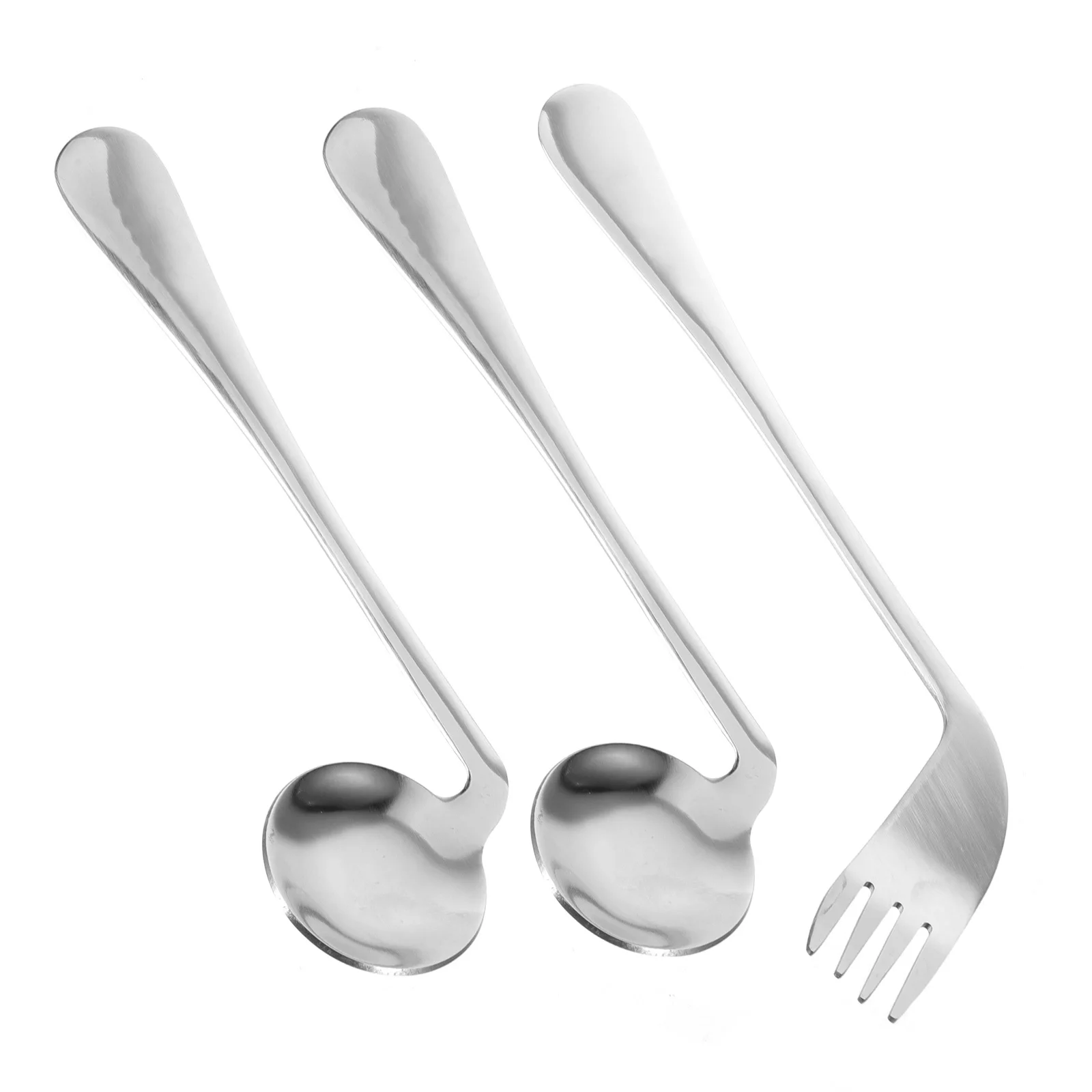 

1 set Left handed 1 Spoon 2 Forks Angled Design Stainless Steel Elderly Care Tableware Practical Utensils For Patients