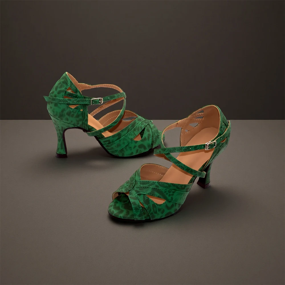 

WUXIJIAO брендовые зеленые женские туфли из искусственной кожи для бальных танцев, латинского танго, на высоком каблуке на мягкой подошве