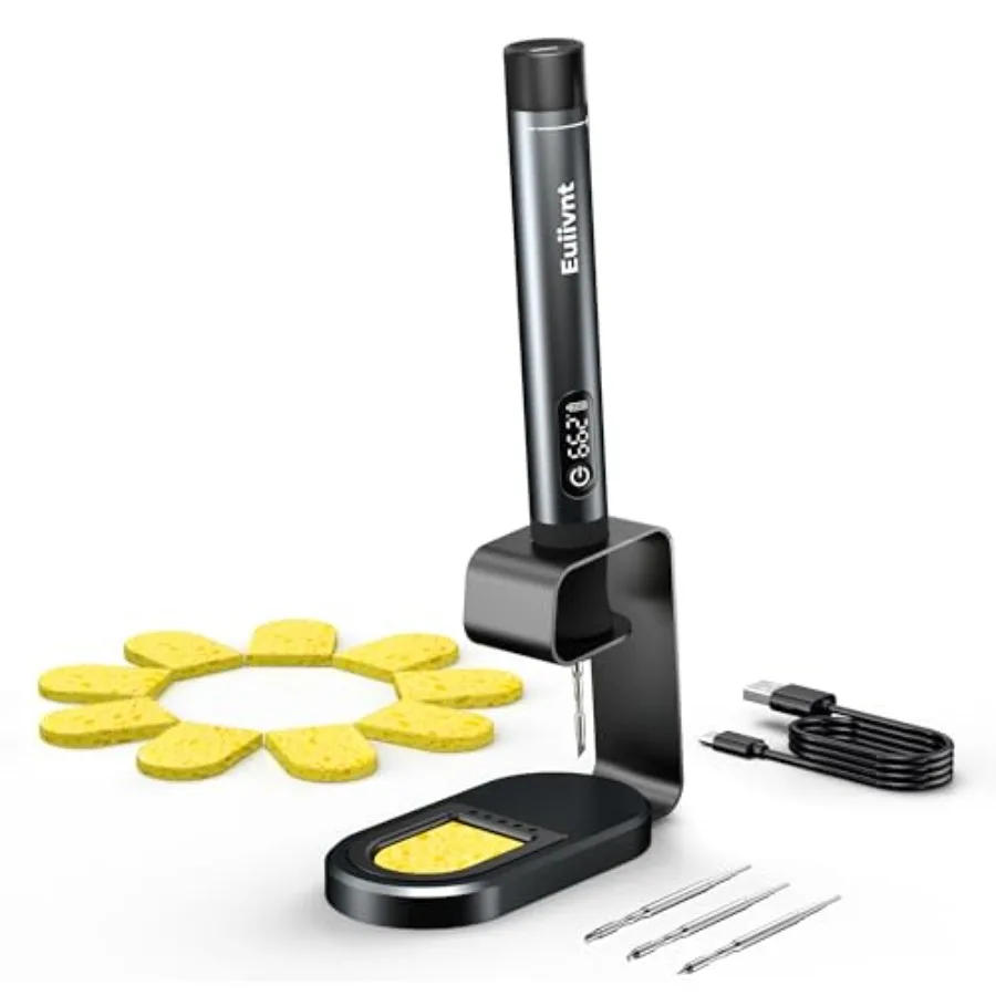 

Cordless Soldering Iron Kit 7s Fast Heat Adjustable Temp 392 842°F 2600mAh Rechargeable LED Display 3 C210 Tips and Stand for D
