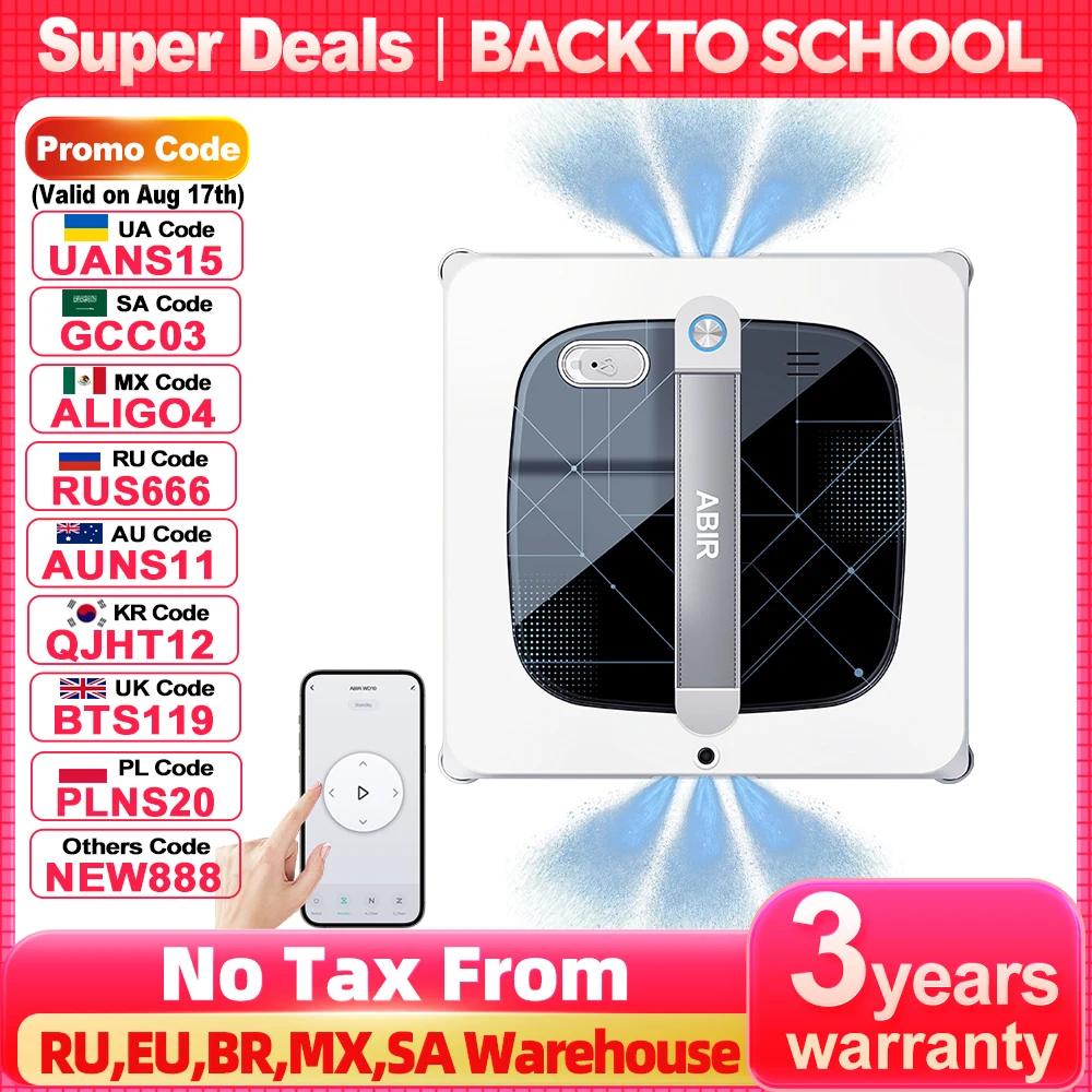 창문 청소 로봇 ABIR WD10,듀얼 롤러 브러쉬, 4코너 브러쉬,6방향 물 분사,10000PA 흡입,습식 세척 및 스크럽 콤보