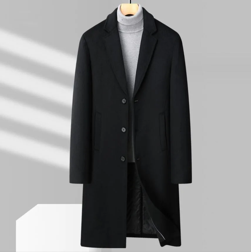 Autumn Winter Long Warm Black grey Trench Coat Men Single Breasted Luxury Wool Blends Overcoat 2023 High Quality Clothing