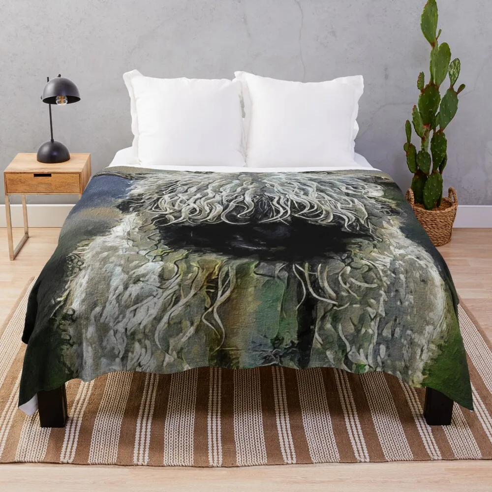 Swiss Valais Blacknose Sheep, Cute farm animal, Walliser Schwarznasenschaf, Fluffy sheep Throw Blanket warm for winter Blankets