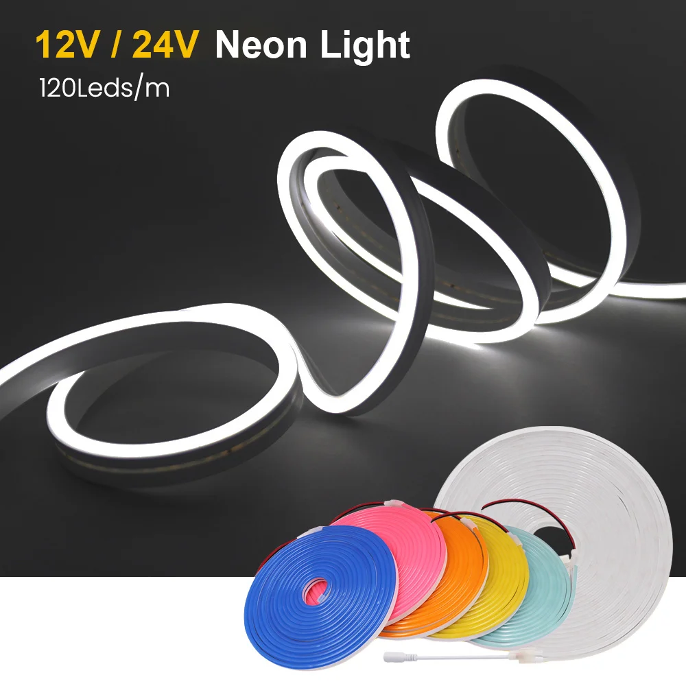 12V 24V LED Neon Light Strip Neon Sign Waterproof Silicone Rope Lights Flexible Lamp Home Decoration DC with 2pin Wire 9 Colors