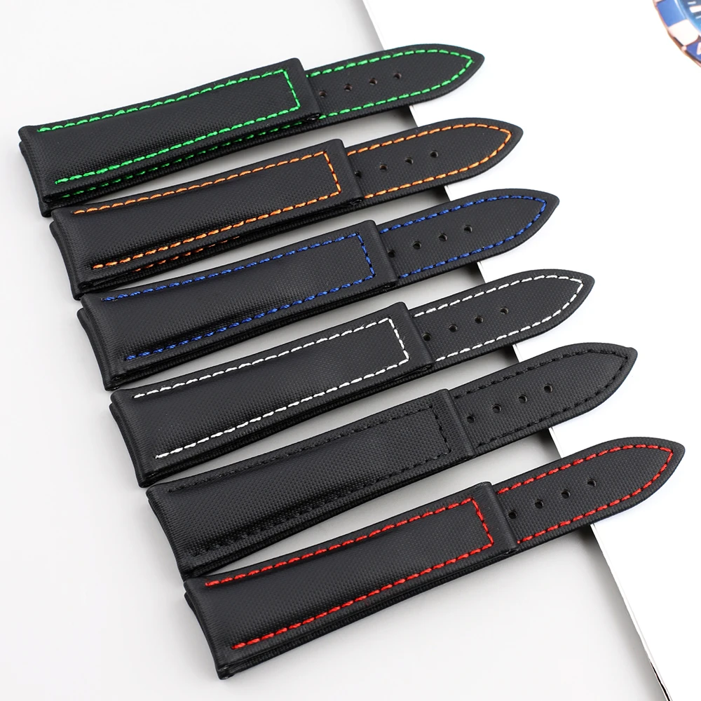 20mm 22mm Cowhide Watch Strap Black Soft Waterproof Oxford Butterfly Buckle Watchband for Men Watch Accessories