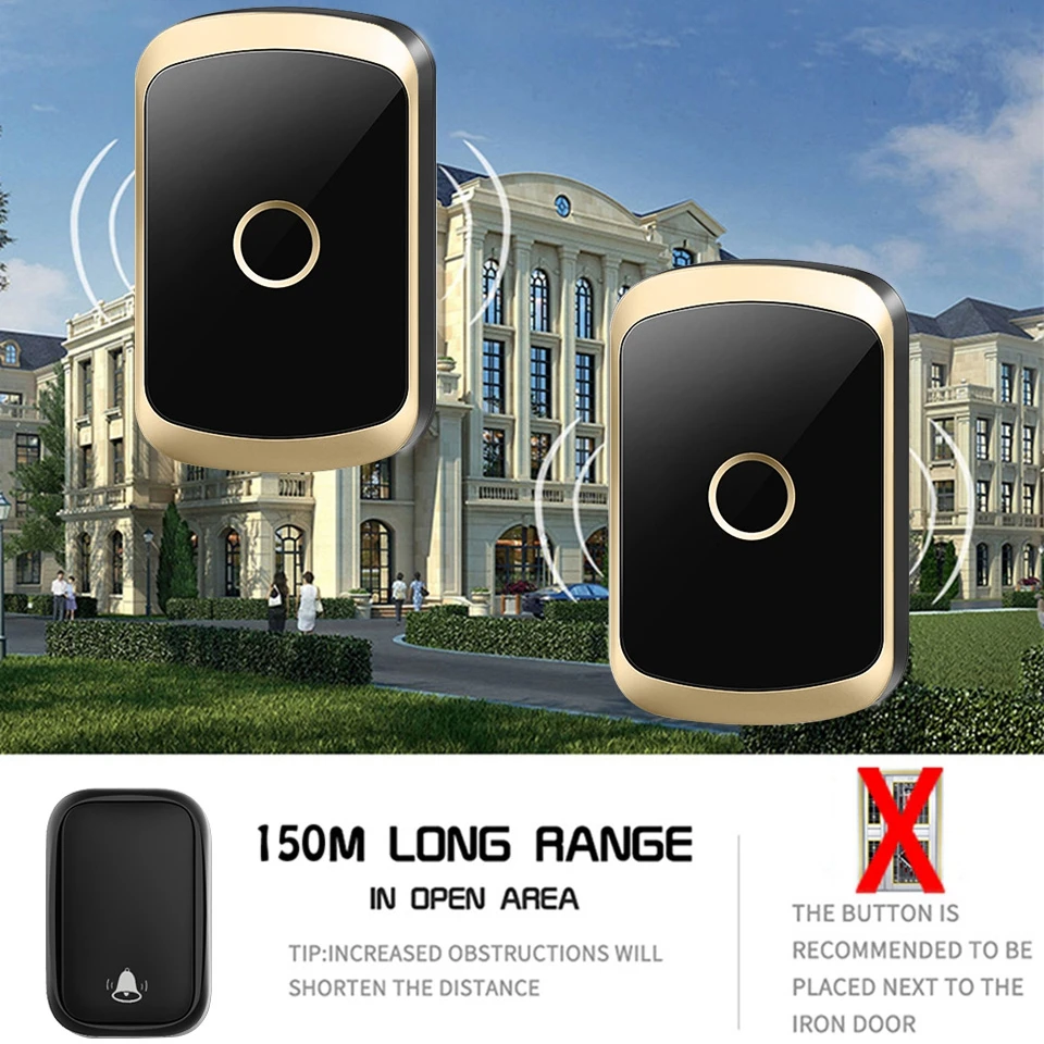 WEMEDA Self Powered Wireless Doorbell US EU UK Plug Smart Home Waterproof No Battery Door Bell Chime 1 2 Button 1 2 Receiver