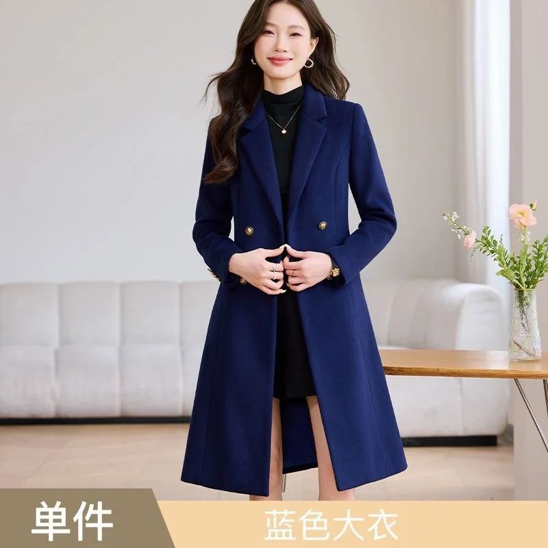 Women's Wool Trench Coat for Business Commuting - Autumn Winter Thickened Mid-Long Blazer, Professional Suit Jacket (W2179)