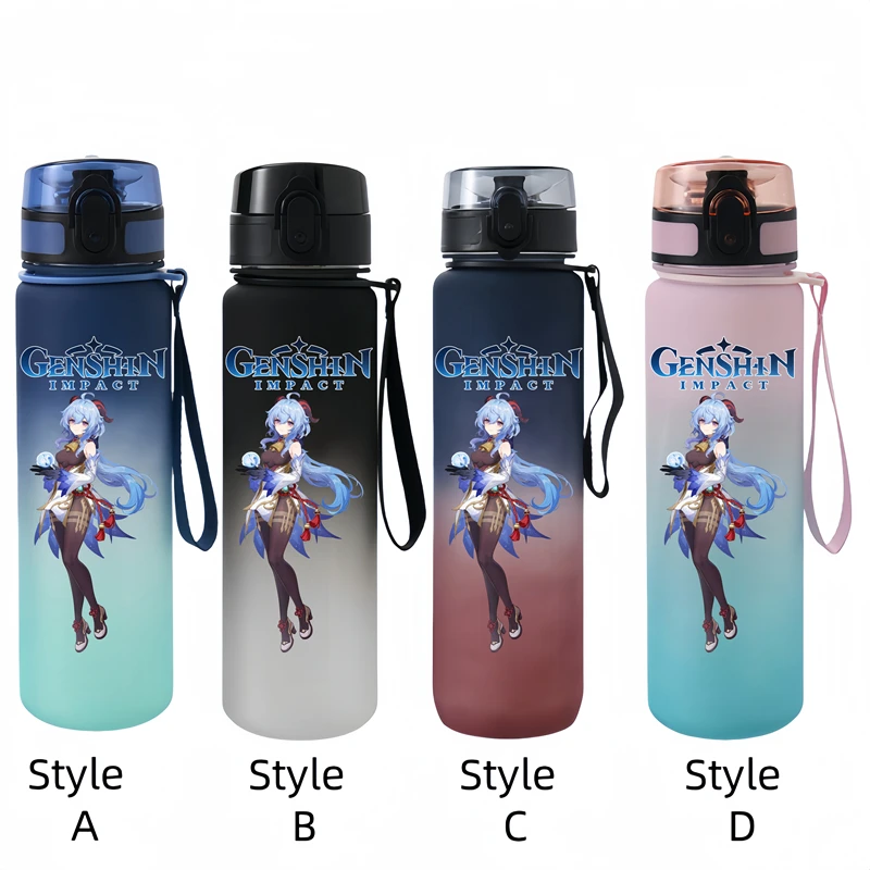 650ML Genshin Impact  Game Figure Water Cup Portable Children's  Plastic Outdoor Sports Large Capacity Anti-drip Water Bottle