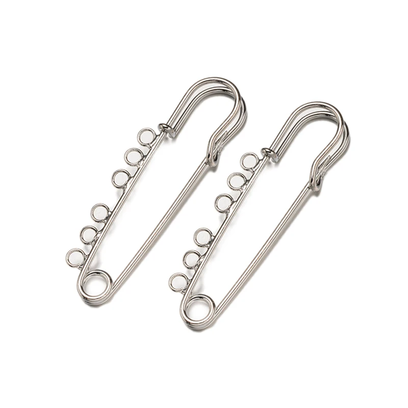 10pcs 50/57/61/65/70mm Safety Pins Brooch Blank Base 3/6 Rings Hole Charms for DIY Jewelry Making Supplies Accessories Crafts