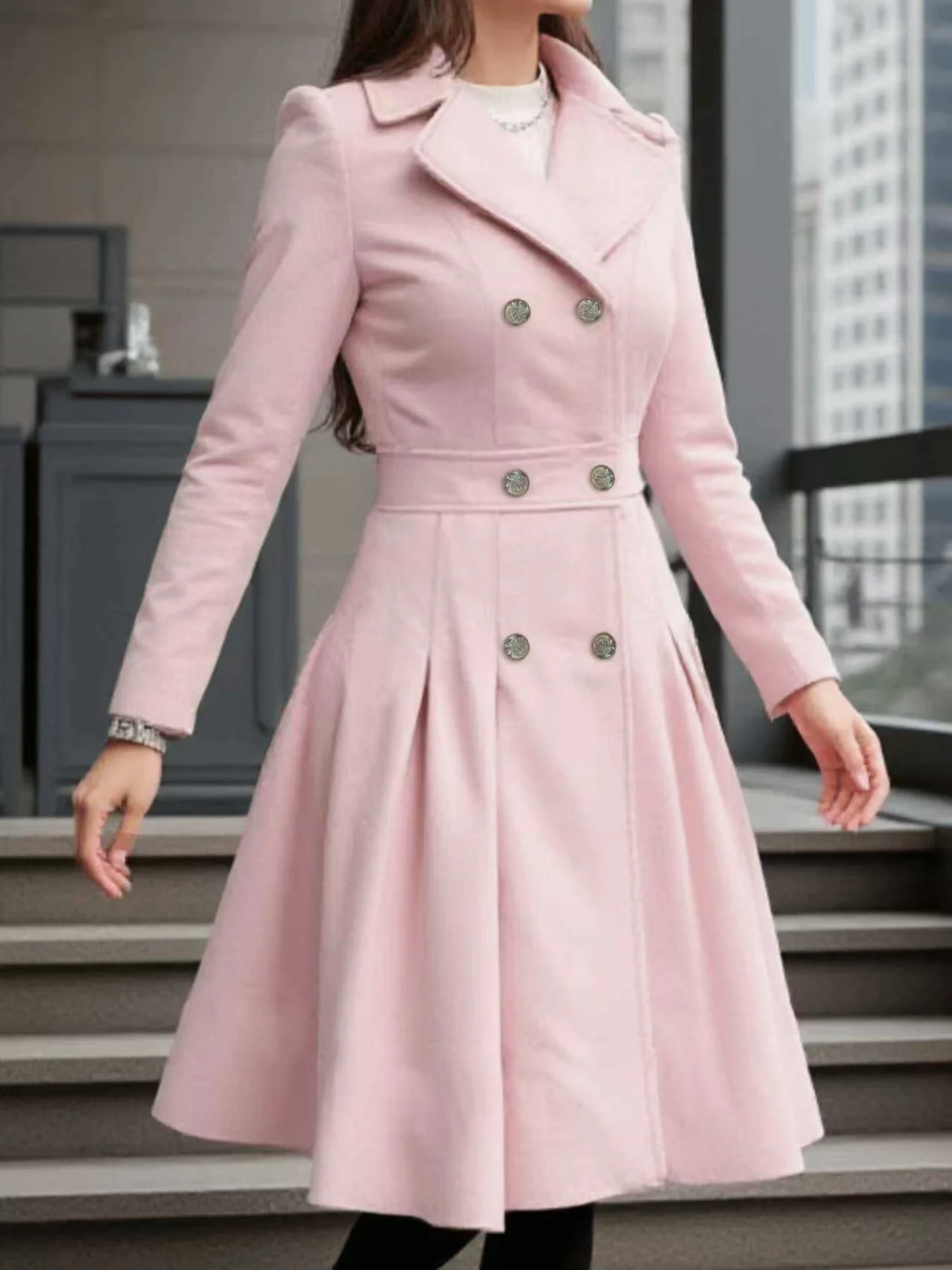 Elegant Women's Wool Coat Outdoor Windproof Lined Jacket Double-Breasted Thickened Overcoat Trench Euro-American Popular Jacket