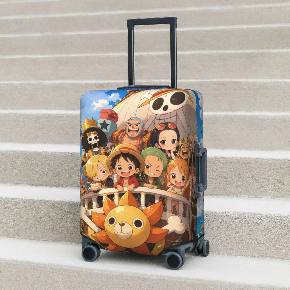 

Chibi Crew Thousand Sunny One Piece Suitcase Cover Vacation Cruise Trip Elastic Luggage Accesories Protector