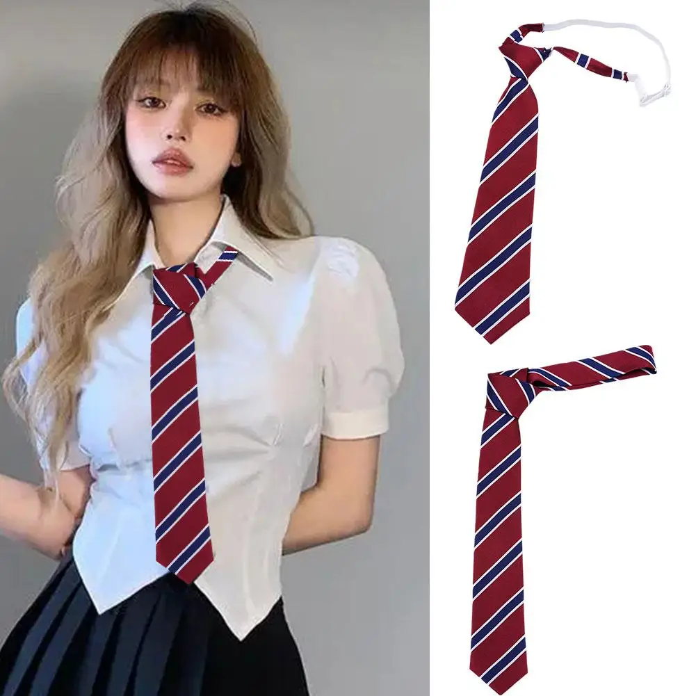 Women Men Stripe Tie Retro Jacquard Neck Tie Slim Necktie Style All-match Wear Accessories Korean Daily Trendy JK College S Z0G9