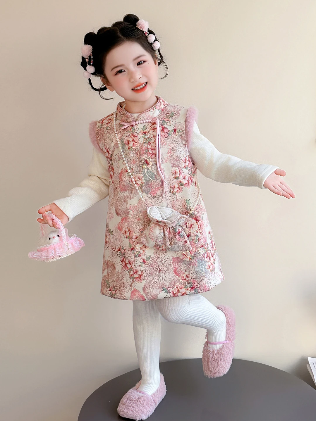 

Тонкий хлопковый новогодний костюм для маленьких девочек, традиционная китайская зимняя коллекция Dr, детская мода