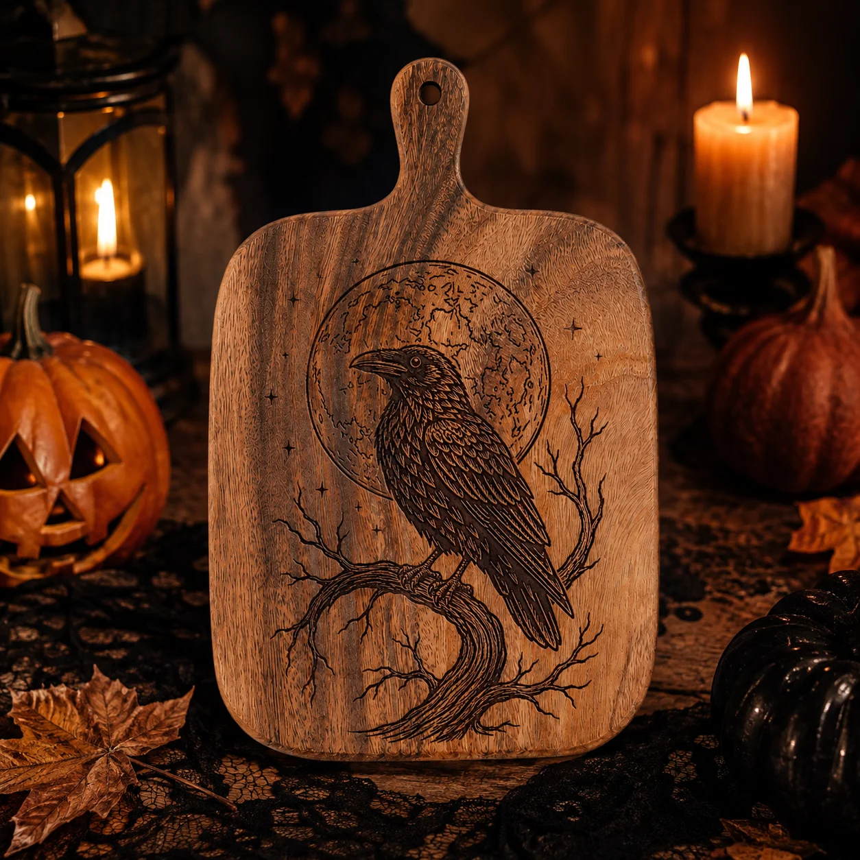 2Pcs/1Pc Halloween Wooden Carved Cutting Board Artistic Carved Steak Board Tabletop Decorative Cutting Board Stylish Long Handle, Made of Solid Wood, Used for Cutting Meat, Cheese, Bread, Vegetables, and Fruits - Deli Board, Cheese Serving Board, Perfect for Food Slicing and Presentation, Portable Camping Cutting Board, a Must-Have for Modern Home and Country Kitchens Mother's Day Gifts, Wedding Season Kitchen Supplies
