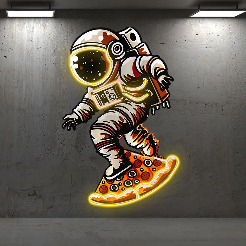 Astronaut Pizza Skateboard Neon signs, Creative LED Lighting, Space Theme Decoration, For Home, Party, Cafe