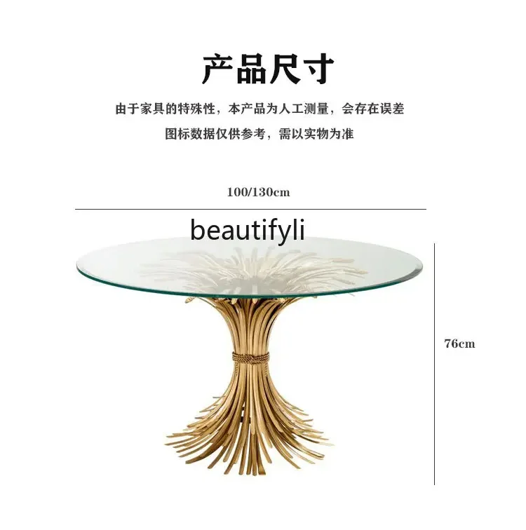 Italian light luxury stainless steel round glass coffee table modern art creative stainless steel side table