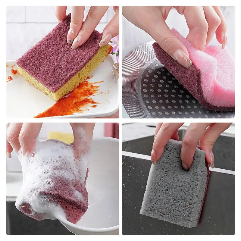 5PCS/10PCS Kitchen Stain Removal Sponge Clean Cotton Dishwashing Sponge Wipes Bathroom Cleaning Utensils High Density Sponge