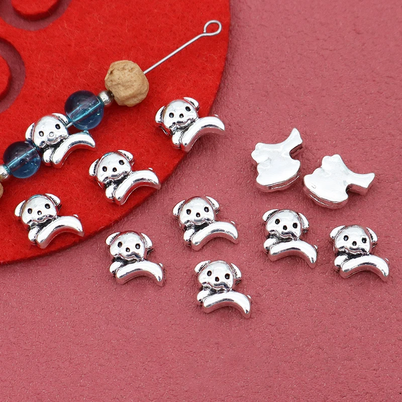 20pcs/Lot Cute Antique Silver Color Puppy Metal Beads 11x9mm Crystal/Agates Bracelets Necklace Dogs Bead Spacers DIY Jewelrys