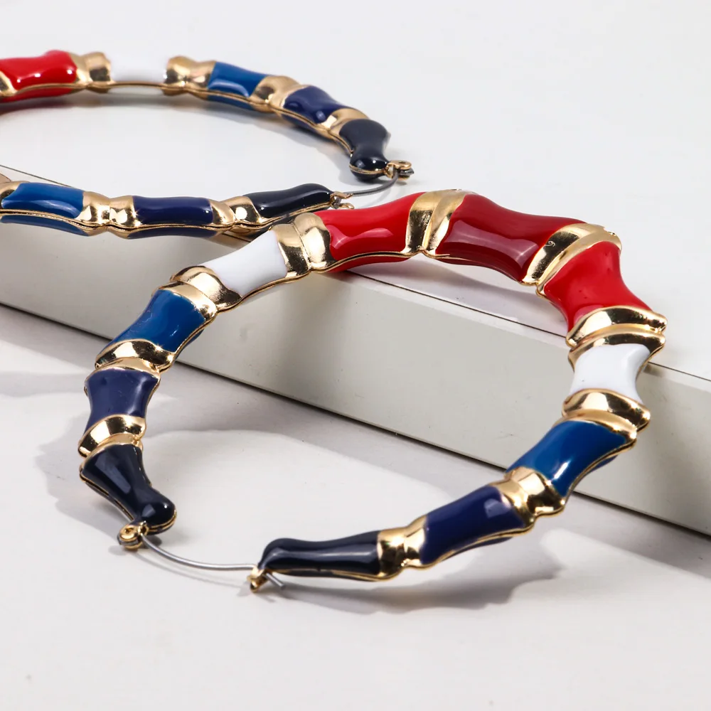New Large Colorful Enamel Bamboo Hoop Earrings for Women Exaggerated Geometric Big Round Circle Earring Hoops Hip Hop Jewelry