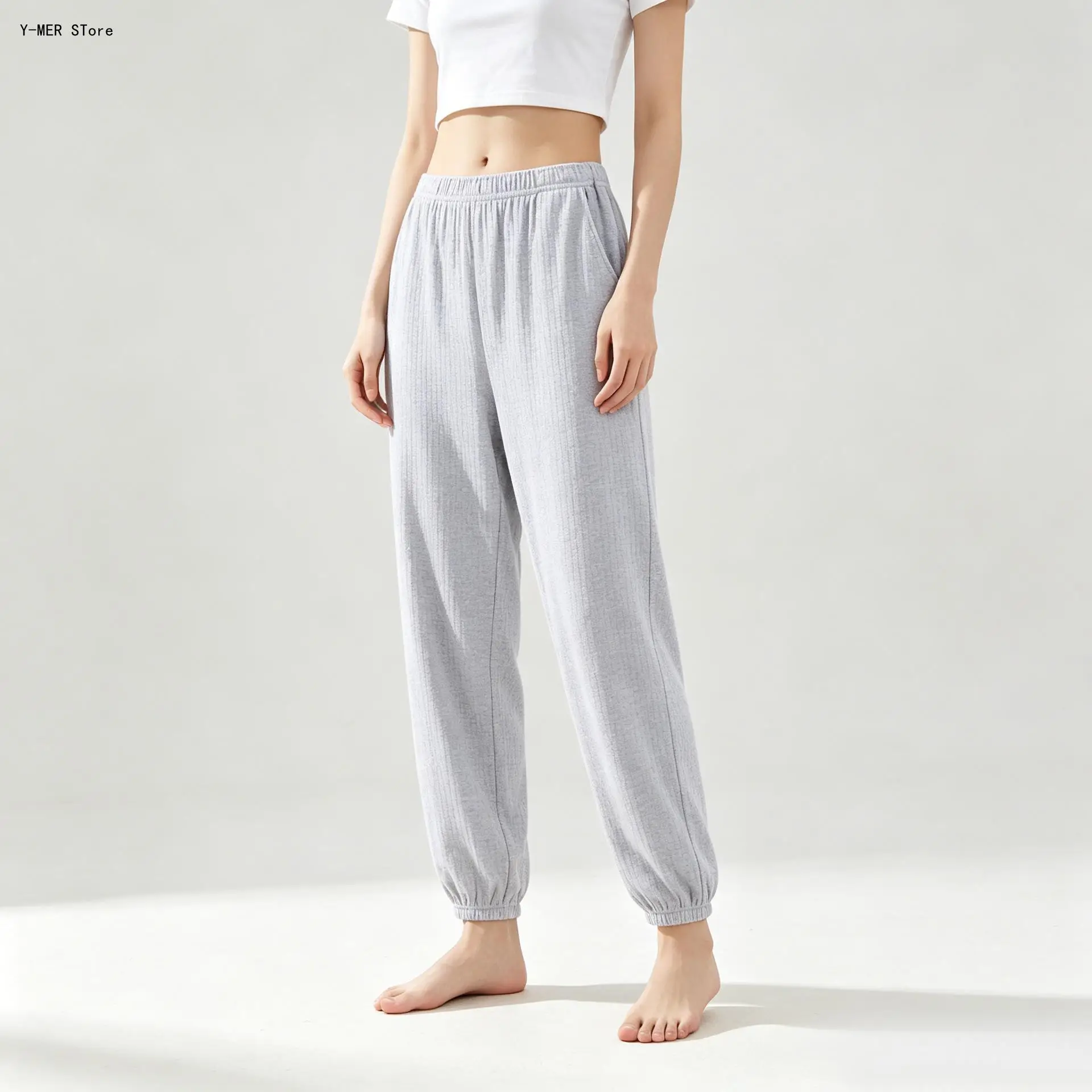 Women Spring Autumn Casual Sleep Pants Elastic Cuff Loungewear Trousers Loose Fit Ladies Home Bottoms for Daily Wear