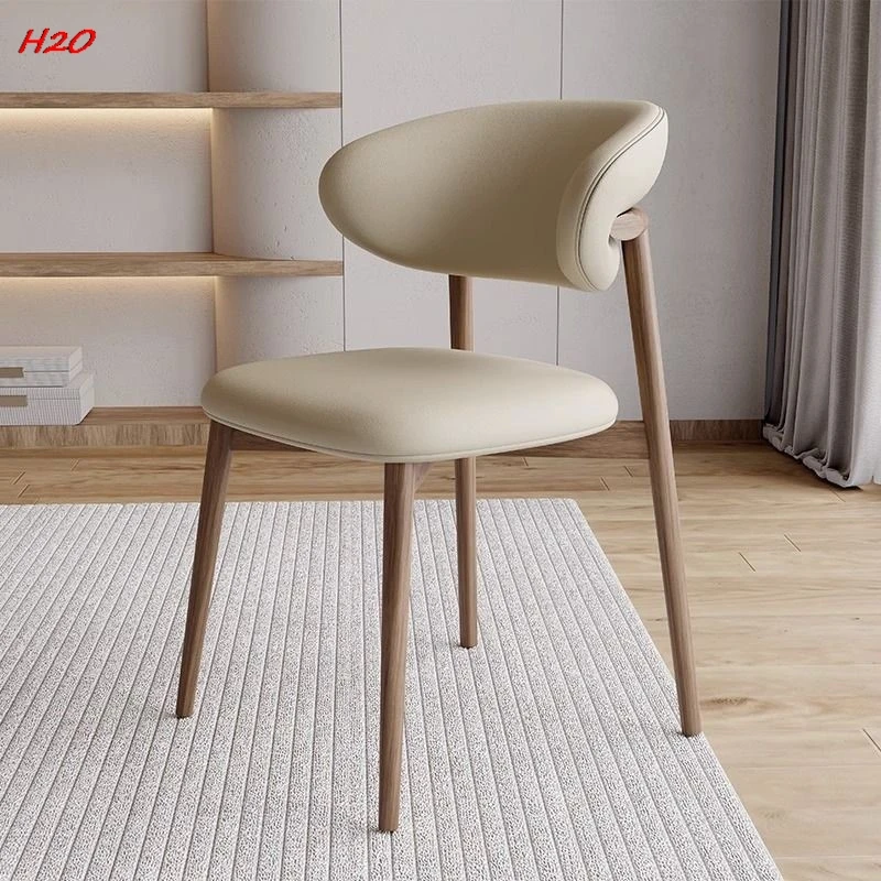 H2O Light Luxury Modern Nordic Italian Iron Imitation Solid Wood Dining Chair Simple Cafe Leisure Home Restaurant Back Chair