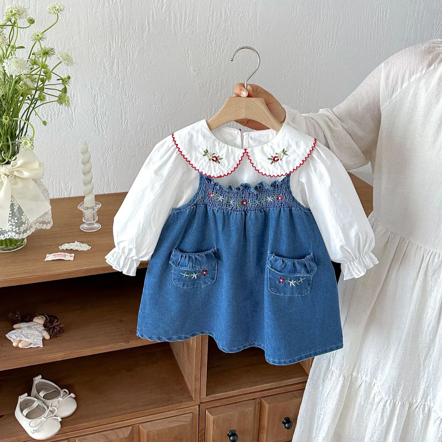 2026 New Spring Autumn Girls Embroidered Denim Jumper Dress | Suspender Dress Set | Cute Princess Outfit