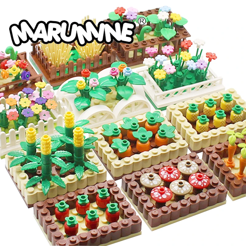 Marumine Blocks Bricks Orchard Flower Garden Street Green Belt Plant MOC City Building Model Kit Road View DIY Accessories Parts