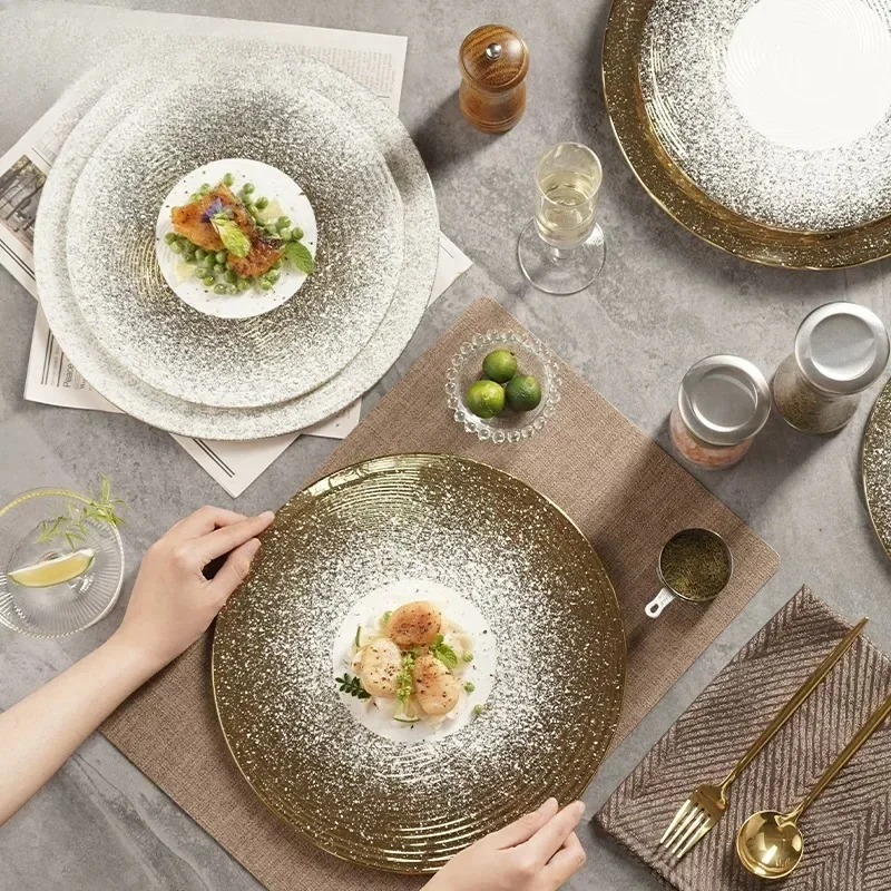 

CL Nebula Flat Plate Western Food Plate Steak Ceramic Sushi Plate Creative Tableware Western Restaurant